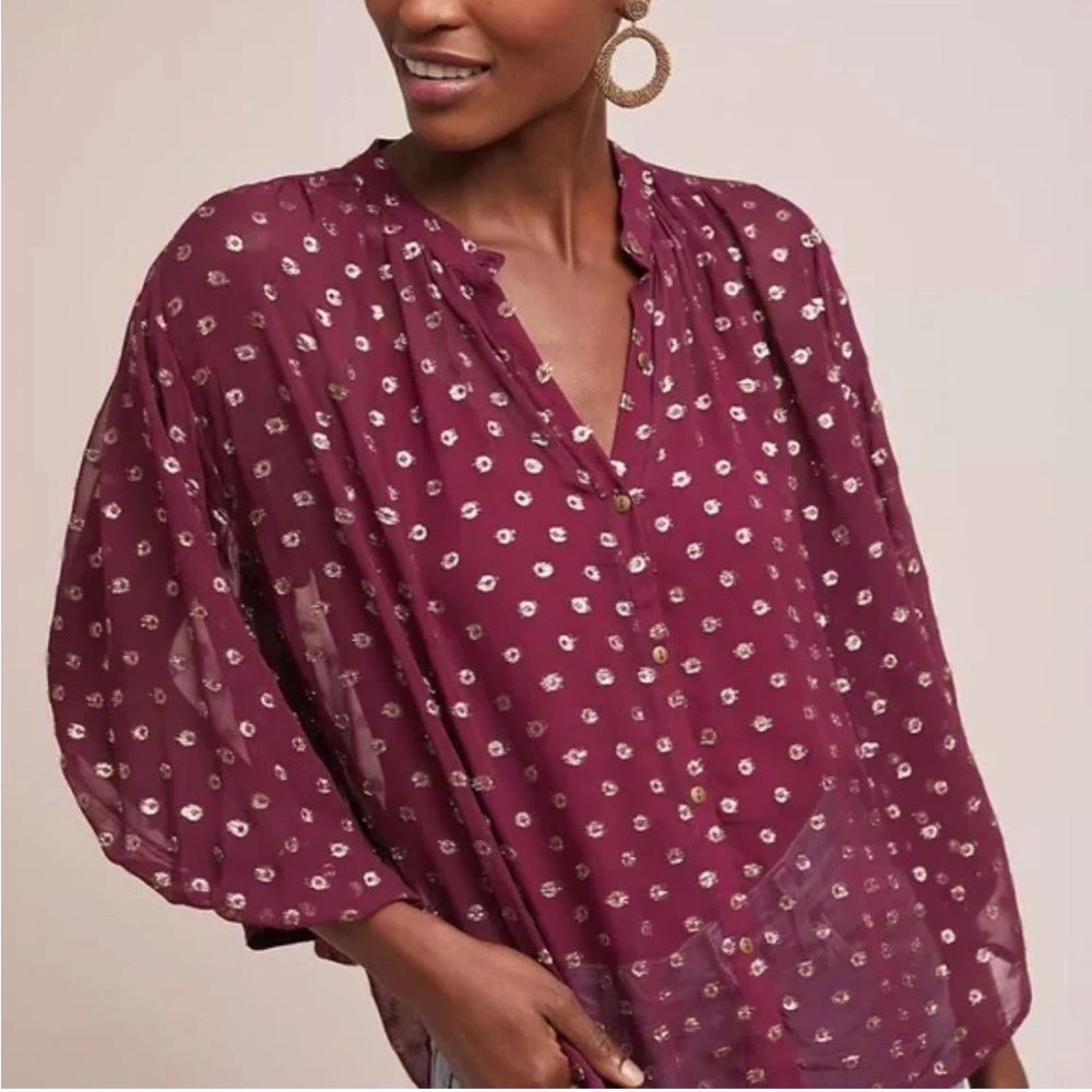 Moulinette Soeurs by Anthropologie Allegra Foil Printed Button Down Blouse Small
